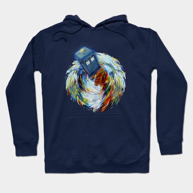 Blue Phone booth jump into time Vortex Hoodie by Dezigner007